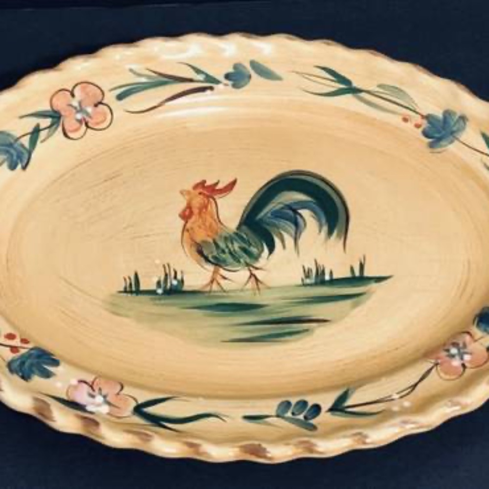 Home Rooster Hand Painted 15” Oval Serving Platter